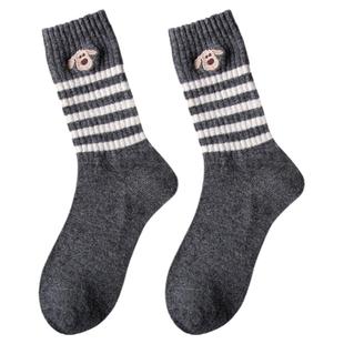 刺绣小狗羊毛条纹袜子女韩国东大门中筒袜ins风潮可爱冬天保暖袜