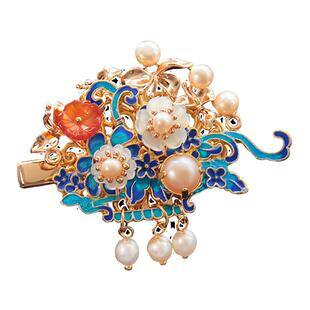 青雀记手工明制发夹对夹古风汉服配饰烧蓝景泰蓝流苏鸭嘴夹浣溪沙