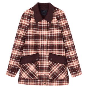 佧茜文格纹双面呢大衣2025冬季新款时尚通勤复古撞色翻领外套女