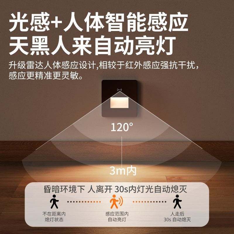 86型嵌入式人体感应地楼道灯走廊脚灯踏步踢脚灯感应楼梯过LED道
