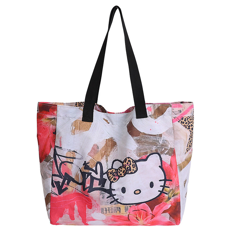 可爱猫咪手提大容量托特包女新款个性涂鸦单肩腋下包轻便购物袋潮