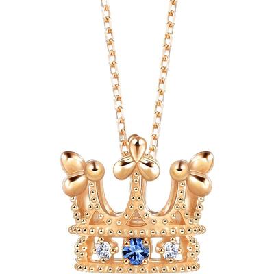 周生生18k金蓝宝石皇冠项链