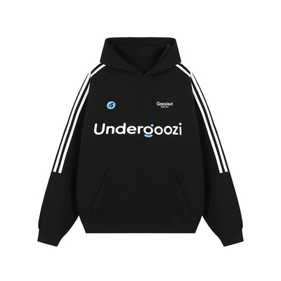 420g重磅三条杠印花连帽卫衣男