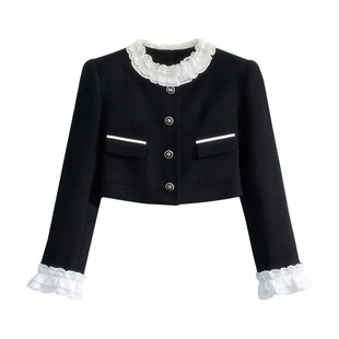 fragileheart易碎商店·墨色玫瑰韩系千金风花边领外套半裙套装女