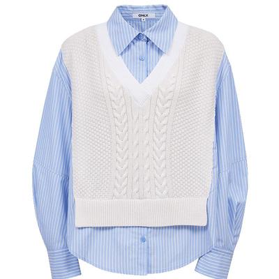 ONLY假两件设计翻领长袖衬衫