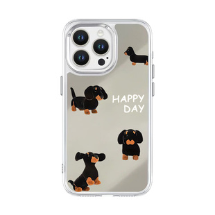 ins腊肠小狗苹果16适用15plus苹果14Promax手机壳镜面iPhone17补妆镜子xr/xs华为Pura70高级感p50简约Mate30