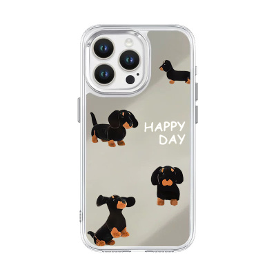 ins腊肠小狗苹果16适用15plus苹果14Promax手机壳镜面iPhone17补妆镜子xr/xs华为Pura70高级感p50简约Mate30