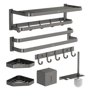 箭牌卫浴免打孔双折叠毛巾架子卫生间浴巾架挂件太空铝浴室置物架