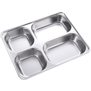 304不锈钢食堂快餐盘方形饭盆幼儿园分格盘餐盒分格四格五格饭盒