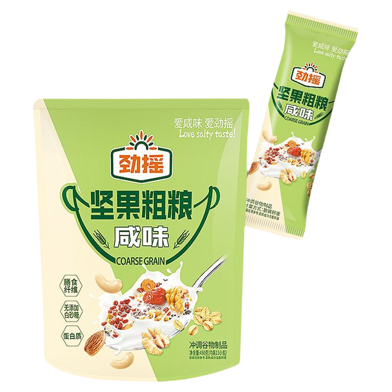 劲摇 坚果粗粮咸味饮品早餐代餐核桃腰果燕麦片450g独立包装13条