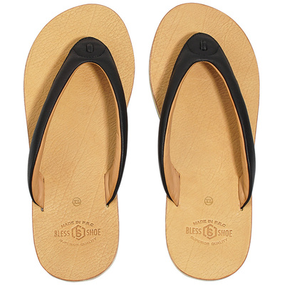 复古风真皮防滑人字拖