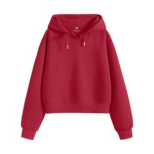 班尼路红色连帽卫衣女2025秋冬新款小个子短款显瘦宽松休闲上衣Q