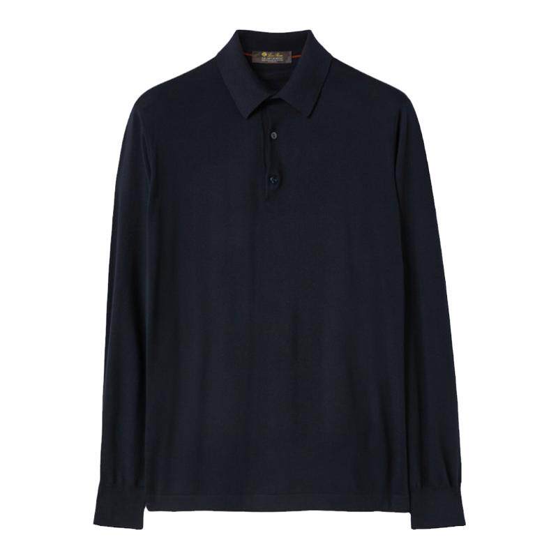 Loro Piana/诺悠翩雅男装绵羊毛黑色针织长袖polo衫