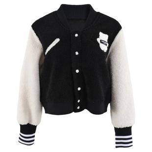 CLOUDSEASON毛绒短款棒球服外套女冬美式复古加厚上衣