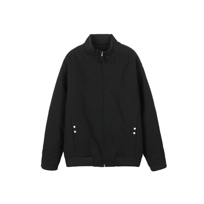 黑色短款立领工装夹克棉服男款冬季美式复古薄款飞行员外套棉袄男