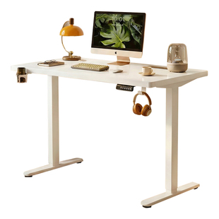实木电动升降桌电脑桌子台式白色电竞桌家用可升降书桌智能办公桌