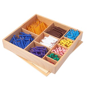 蒙台梭利早教十当量珠子和盒幼儿园蒙氏数学教具彩色乘法串珠棒