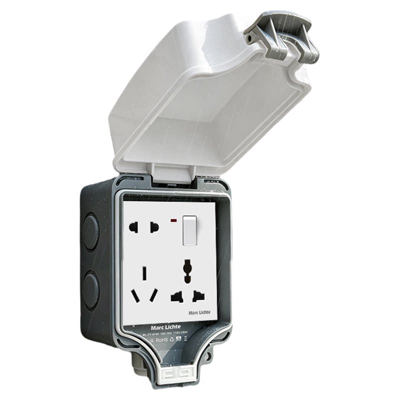 IP66级户外防水多功能通用插座一开八孔带usb+type-c口室外防溅盒