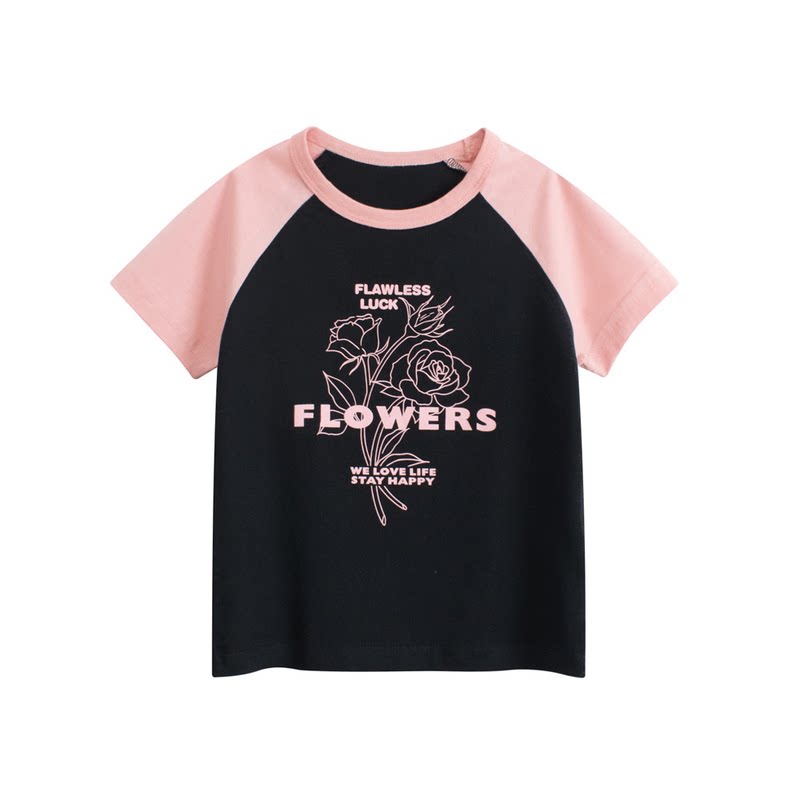 外贸夏季儿童短袖T恤纯棉印花女