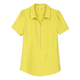 100%纯棉白色短袖衬衫女士夏季新款洋气时尚百搭宽松套头职业V领