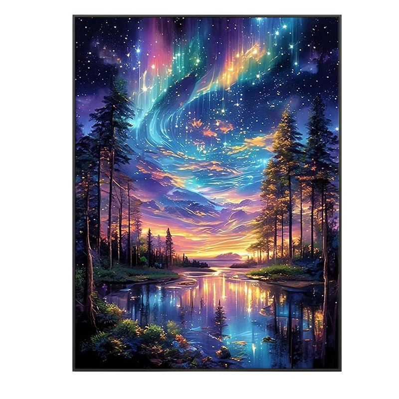 2026年新款方钻钻石画极光夜景星空河流贴钻画手工十字绣满钻卧室