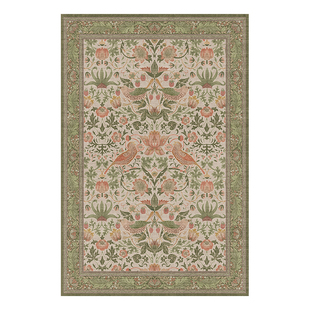 楼兰美惠 法式复古地毯花枝绿中古客厅民族复古卧室床边防水抗污