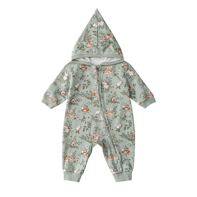 嫚熙婴儿连体衣连帽卫衣宝宝保暖夹棉连身衣秋冬外出服爬服哈衣