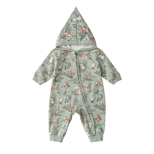 嫚熙婴儿连体衣连帽卫衣宝宝保暖夹棉连身衣