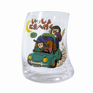 黄金大劈叉一路向北玻璃杯复古日式卡通猫印花耐热可爱女月牙酒杯