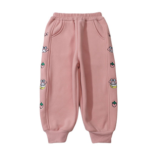 女童运动裤加厚冬装2025新款小女孩卫裤加绒女宝宝刺绣卡通裤子潮
