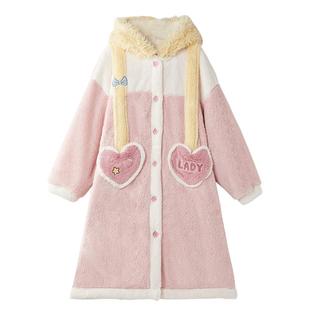 Gukoo/果壳情侣睡衣迪士尼新款女睡袍冬季珊瑚绒保暖连帽睡衣男D