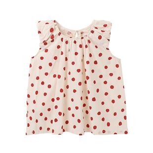 布丁哈鲁童装夏装女童纯棉短袖2026夏新款儿童百搭波点无袖衬衫