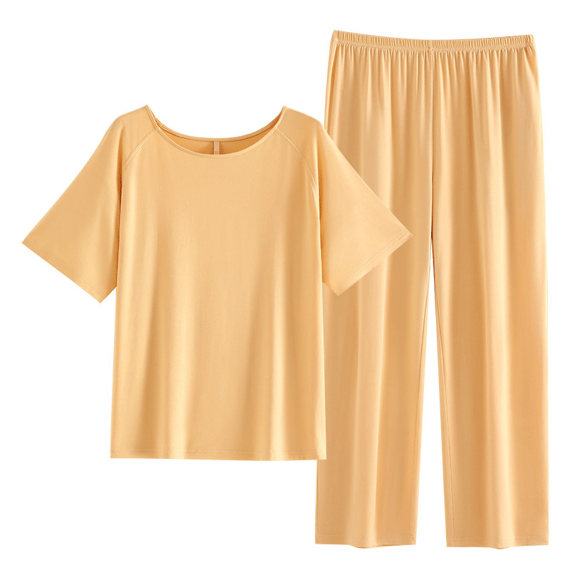 家乐芬睡衣女士夏季夏款莫代尔短袖长裤家居服夏天薄款冰丝凉套装
