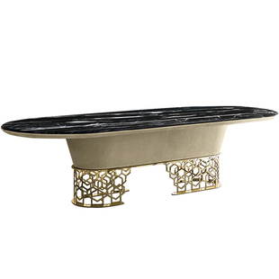 奢后/蓝金沙大理石面椭圆形长餐桌台/家具longhi埃斯汀米洛宝露斯