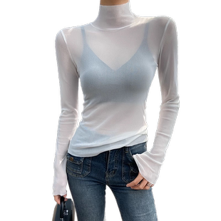 高领黑色网纱打底衫女蕾丝内搭叠穿超火高端高级感2025新款上衣薄