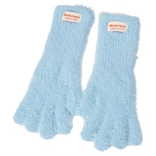 蓝色毛茸茸手套女士冬季可爱可触屏保暖加厚毛绒加长防风骑车防寒