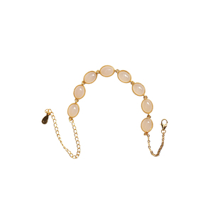 天然和田玉老料白玉蛋面纯银镶嵌款手链 女款玉石镶嵌简约款饰品