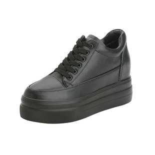 真皮内增高女鞋8cm小白鞋女透气全牛皮厚底坡跟春秋款单鞋休闲鞋