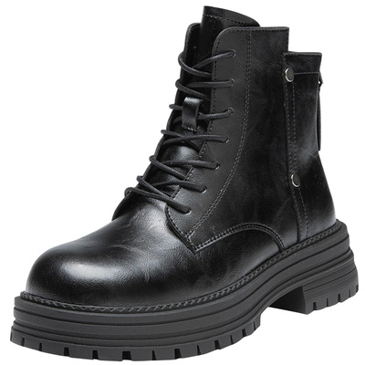 大东官方正品黑色厚底加绒马丁靴