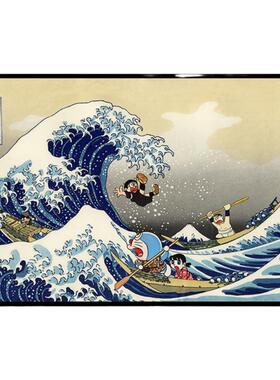 日式浮世绘哆啦A梦儿童房挂画