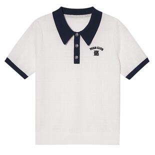 诗篇专选学院风撞色polo衫三粒扣设计短袖针织衫2025夏款