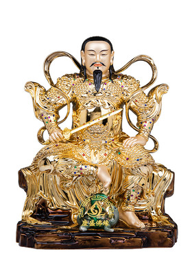 真武大帝神像黄铜纳米金供奉摆件