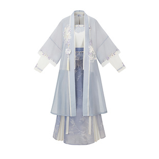 云藏月绣天蓝釉原创宋制飞机袖改良三涧裙汉服女装春款成人裥国风