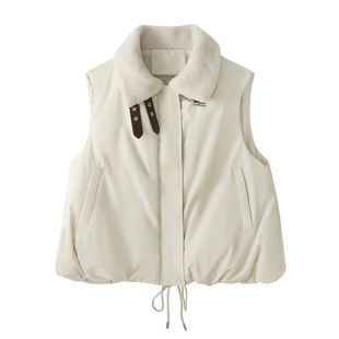 轻薄羽绒棉服马甲女冬装巨好看羊羔毛翻领加厚棉袄坎肩宽松短外套