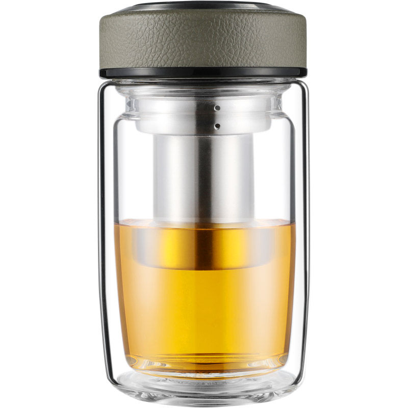 正品万象双层玻璃杯矮胖杯子带茶网防漏便携耐高温水杯 V65 V66