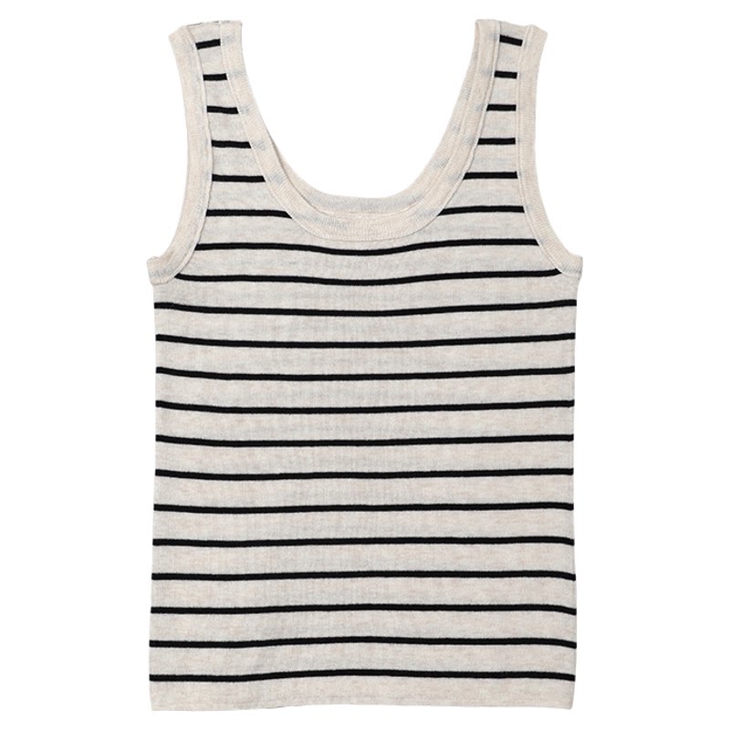 大洪洪【海风物语】春新款大U领条纹吊带背心女修身内搭打底上衣