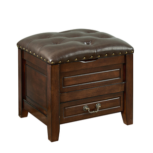 美式家用门口入户换鞋凳全实木客厅收纳储物箱可坐真皮矮凳穿鞋凳