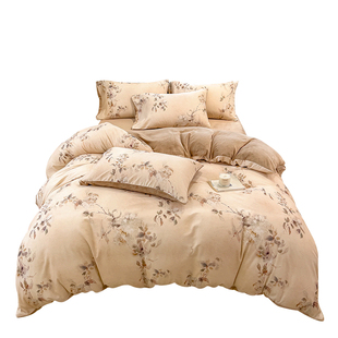 洁丽雅A全棉磨毛B牛奶绒床上四件套冬季珊瑚绒床单纯棉单面绒加绒