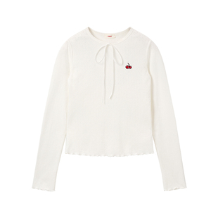 【代斯同款】樱桃KIRSH 蝴蝶结系带针织打底衫女春秋甜美显瘦上衣