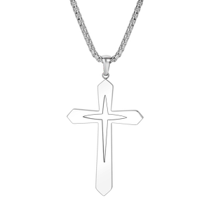 十字架项链男款潮流百搭银色长款搭配卫衣毛衣链配饰男士吊坠镂空